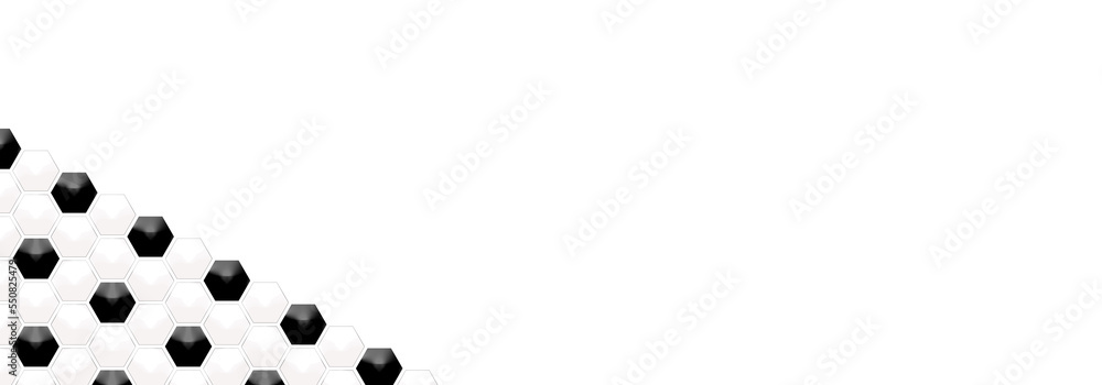 Wall mural Embossed black and white hexagon frame on white backgrounds. Abstract pattern football. Abstract honeycomb. Abstract crystal. Abstract tortoiseshell with copy space