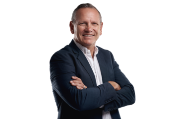 PNG shot of a handsome mature businessman standing alone against a grey background in the studio with his arms folded