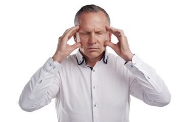 PNG shot of a handsome mature businessman standing alone against a grey background in the studio and feeling stressed