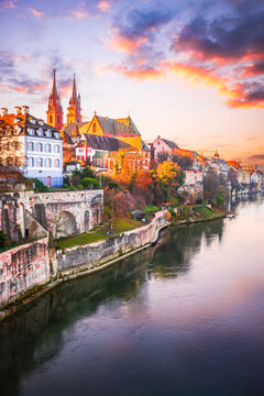 Basel, Switzerland. Beautiful city on Rhine River banks, Munster Cathedral.