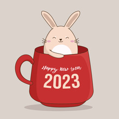 Happy New Year. Cute rabbit cartoon
