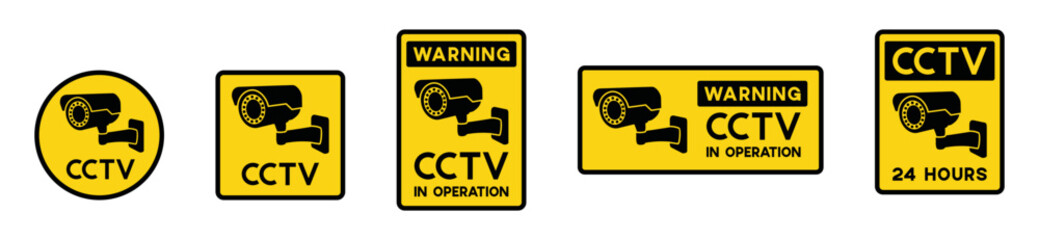 CCTV security surveillance cameras vector icon set. Security camera or security cam in the circle and square sign for apps or websites, symbol illustration.