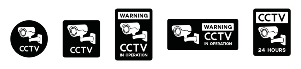 CCTV security surveillance cameras vector icon set. Security camera or security cam in the circle and square sign for apps or websites, symbol illustration.