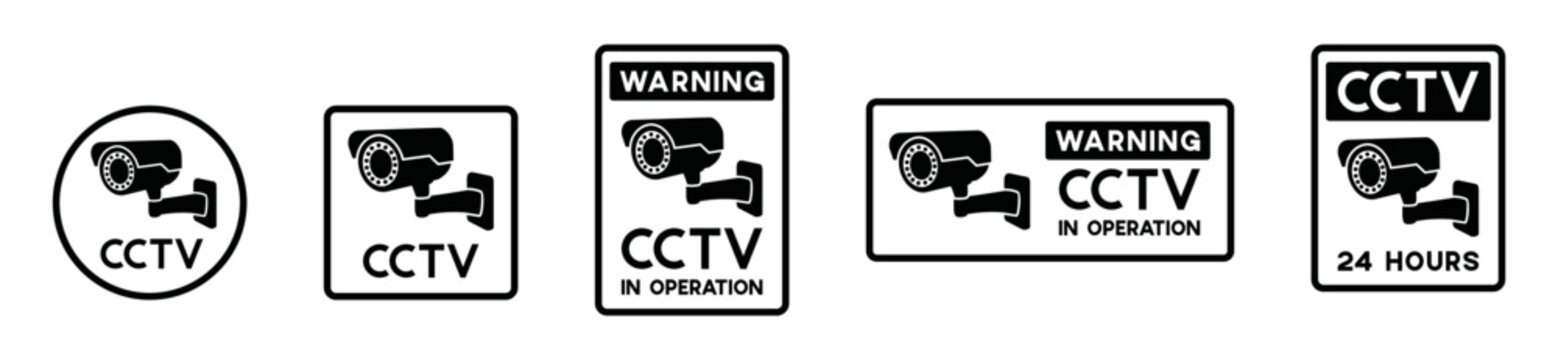 CCTV security surveillance cameras vector icon set. Security camera or security cam in the circle and square sign for apps or websites, symbol illustration.