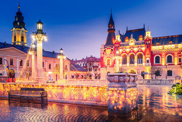 Fototapeta na wymiar Oradea, Romania - Union Square, famous baroque downtown, historical city in Transylvania.