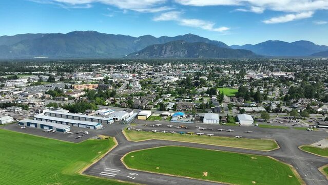 Chilliwack Municipal Airport (YCW) And Flight School In Chilliwack City in Canada. - aerial