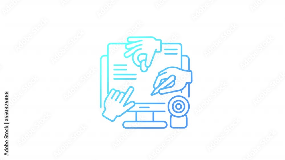 Poster animated all hands gradient icon. business conference online. ideas sharing process. seamless loop h