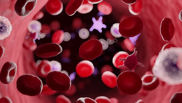 3d rendered medical animation of circulating red blood cells
