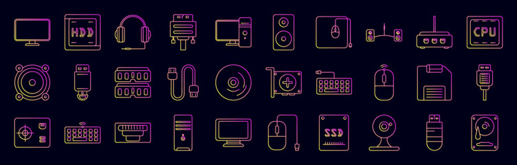 Computer hardware nolan icons collection vector illustration design