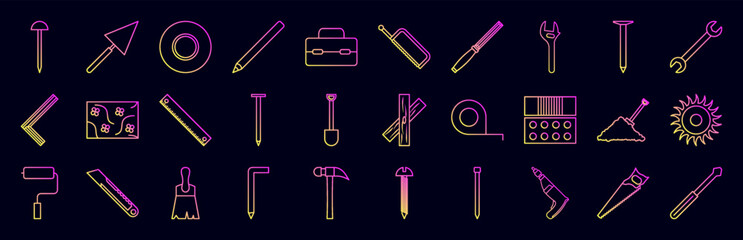 Construction tools nolan icons collection vector illustration design