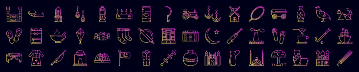 Pakistan's culture and landmarks nolan icons collection vector illustration design