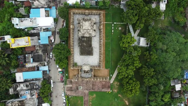 Top view of Kailasanathar temple in the Tamil Nadu city of Kanchipuram in South India.Top view of Kailasanathar temple which is carved and sculpted mostly out of sandstone.