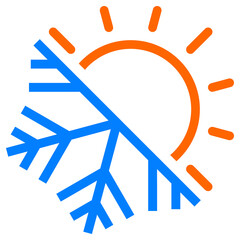 Símbolo frío y calor. Logo climatización. Icono aislado copo de nieve y sol con líneas