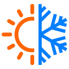 Símbolo frío y calor. Logo climatización. Icono aislado copo de nieve y sol con líneas © teracreonte