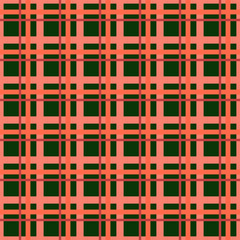 Seamless vector checkered pattern of intertwining stripes in shades of red on a green background