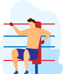 Recreation boxing, break sport fight, people match, round victory, male professional, design, flat style vector illustration.