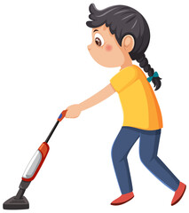 Cartoon character of kid cleaning
