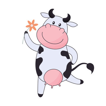 recommend clip art: vector illustration of cute cartoon cow with flower