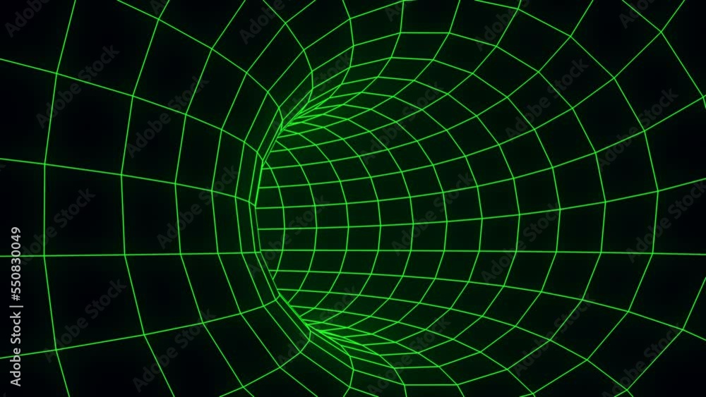 Poster flying in digital tunnel . abstract motion background. cyberpunk concept. sci-fi seamless looping an