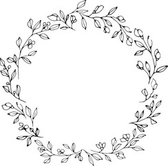 Obraz na płótnie Canvas Wreath with graphic vector plant branches with buds and berries