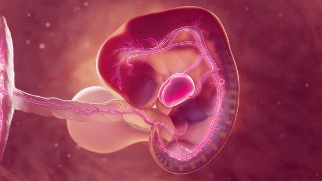 3d rendered medical animation of an embryo's cardiovascular system at 6 weeks