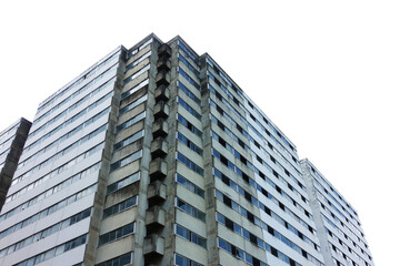Abandoned apartment building isolated white background in Thailand	