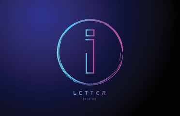 alphabet I letter logo grunge  blue pink logo icon design template