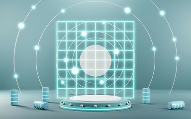 Naklejka premium 3D render of Podium background in blue tones for displaying cream products. cosmetics
