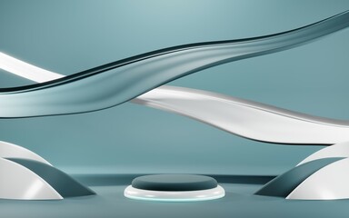 Fototapeta premium 3D render of Podium background in blue tones for displaying cream products. cosmetics