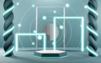 Naklejka premium 3D render of Podium background in blue tones for displaying cream products. cosmetics