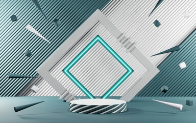 Obraz premium 3D render of Podium background in blue tones for displaying cream products. cosmetics