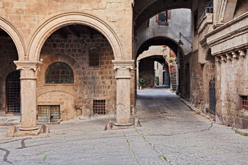 Viterbo, Lazio, Italy: the medieval district San Pellegrino in the old town of the ancient city, along the Via Francigena route