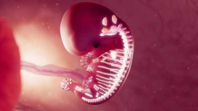 3d rendered medical animation of the bones of an 8 week old embryo