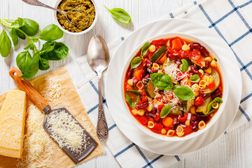 italian minestrone with beans, zucchini and pasta