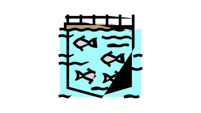 sea cages salmon color icon animation