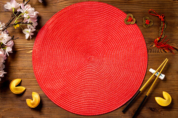 Red bamboo mat mock up for Chinese New Year tabble place setting