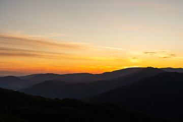 Sunset in mountains, summer landscape