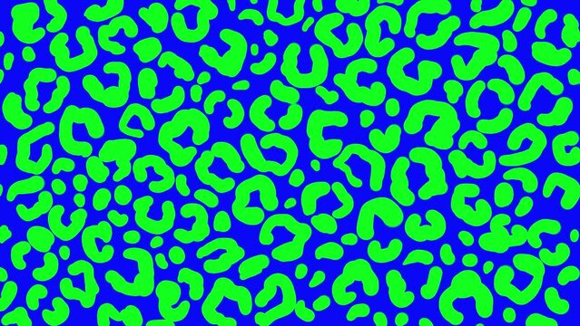 Cartoon frame by frame looping texture of a leopard with green and blue saturated color 