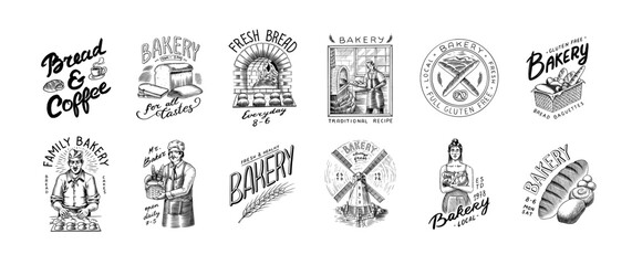 Bread, long loaf or baguette. Engraved hand drawn in old sketch and vintage style for label, logo and menu, bakery shop.