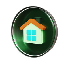 green circle home button symbol icon 3d render design