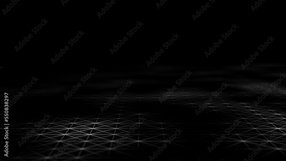 Poster wave of digital particles on a black background. abstract interlacing lines and points. digital conn
