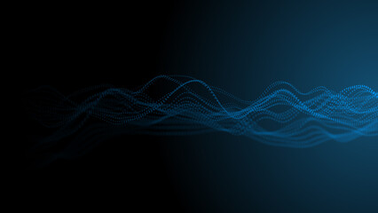 Textured wave of particles. Visualization of technological connections. Molecular connection of particles in space. A wave of atoms. 3d rendering.