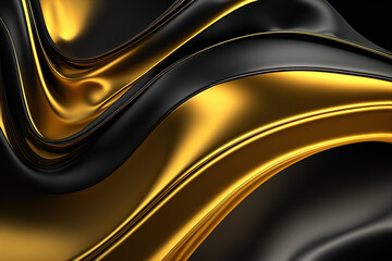 Abstract Liquid Painting. Colorful abstract black and gold glitter paint background. Fantastic swirl background. Festive wallpaper. Digital art
