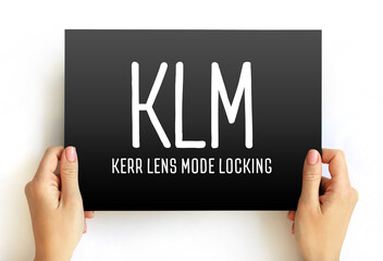 KLM - Kerr lens mode locking acronym text on card, abbreviation concept background