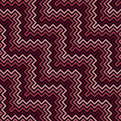 Seamless ethnic vector pattern with chevron. Modern viva magenta diagonal zigzag black background. graphic design, fabric, packaging paper, print