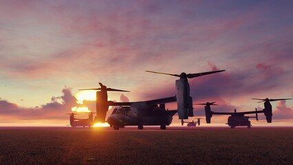 Fototapeta premium Transport helicopters on the launch pad