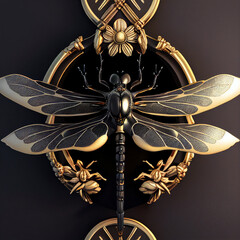 dragonfly artdeco specimen - obrazy, fototapety, plakaty