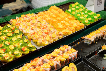 Close-Up of sushi for sale on streetfood