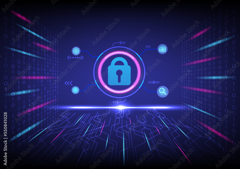 Poster high-tech background, technology. padlock. information security system. for internet online, search 