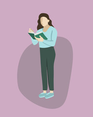 Vector isolated illustration of a white girl reading a book.